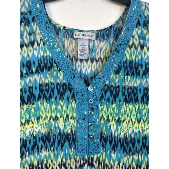 Catherines Teal Abstract Print Blouse Lightweight Pullover Plus Size 3X (26/28) - Picture 9 of 11